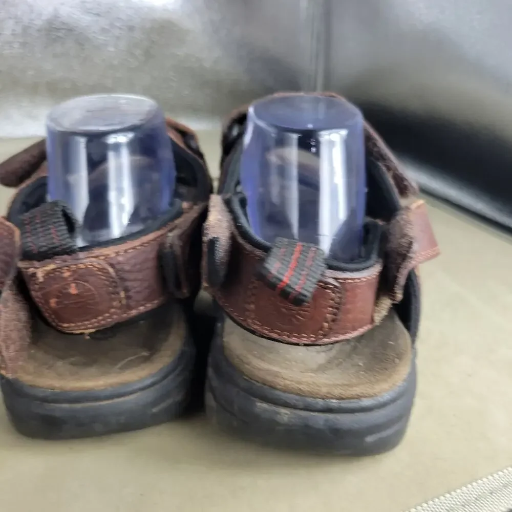 EARTH SHOE Sandals Men Size 10.5 Fisherman Brown Leather Strap Comfort Adjusting